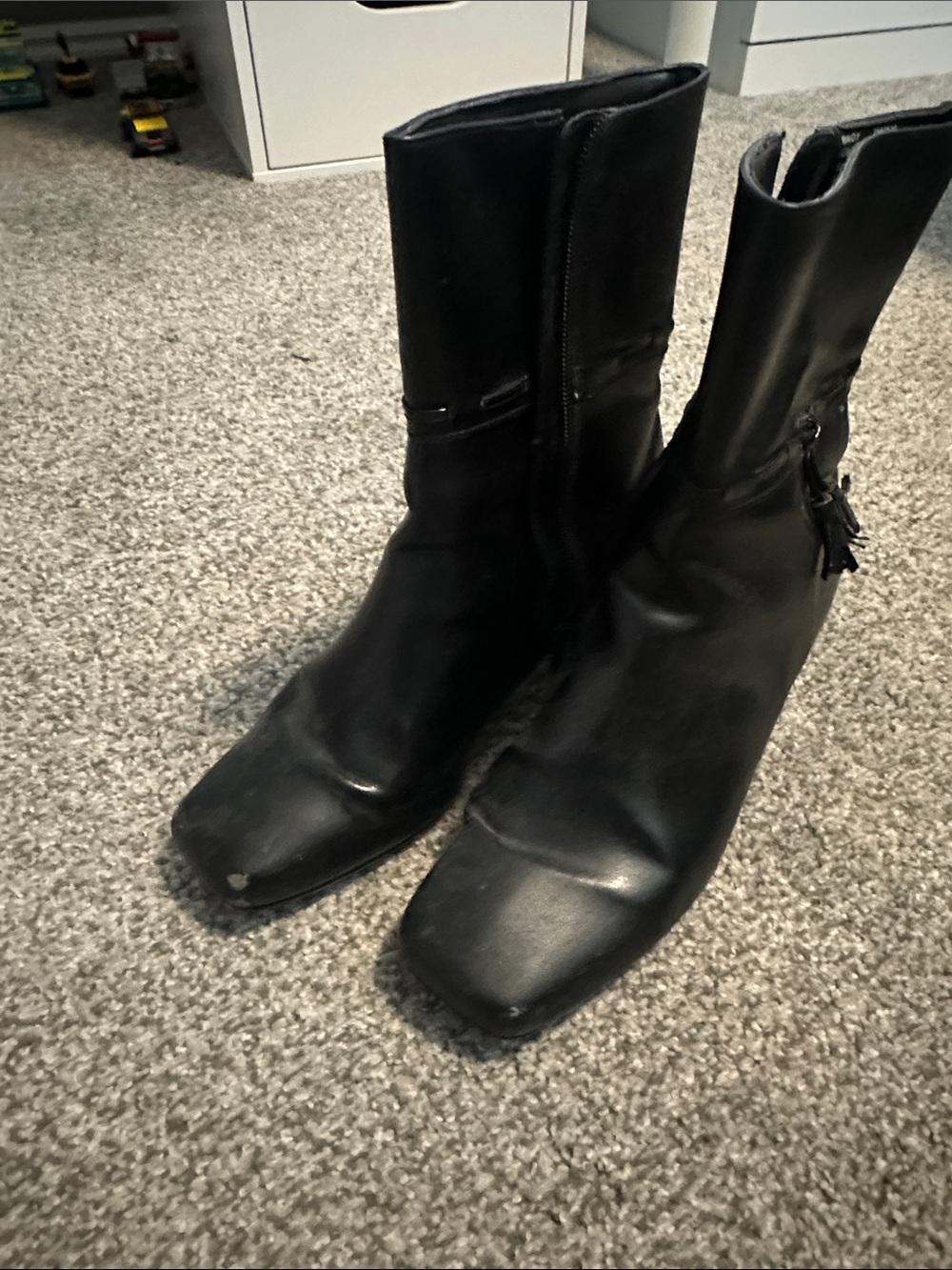 Women’s Black Square-Toe Mid-Calf Boots